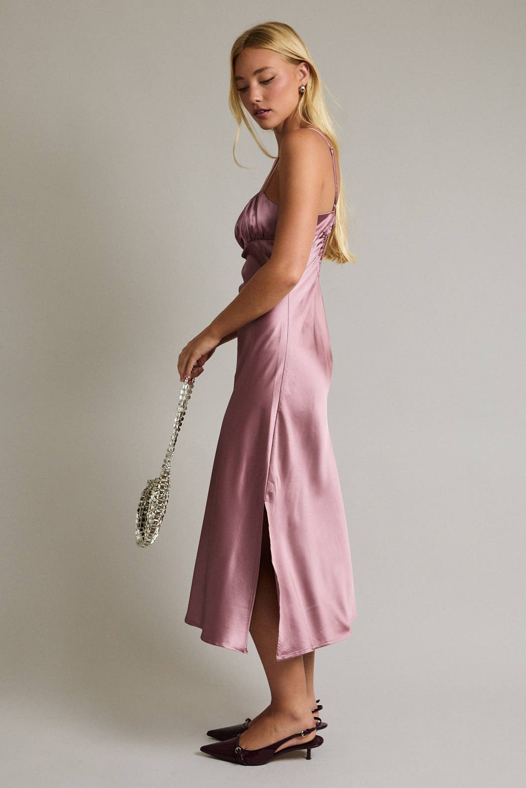 Mauve Pink Satin Slip Dress