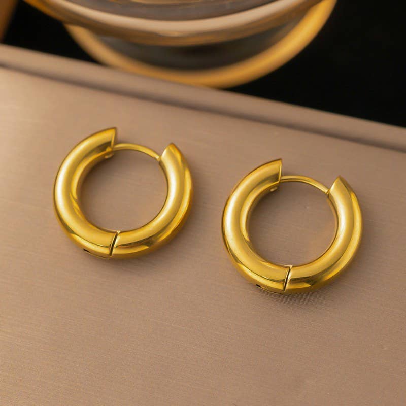 Gold Stainless Steel Huggie Hoop Earring