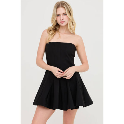 Black Strapless Tube Dress With Godet