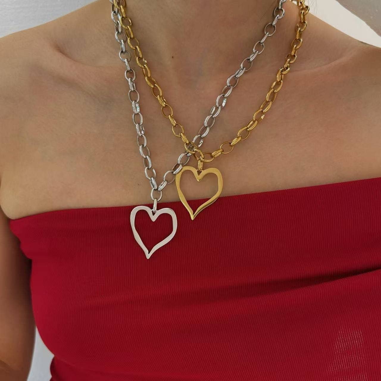 Stainless Steel Heart Outline Necklace | Gold Or Silver