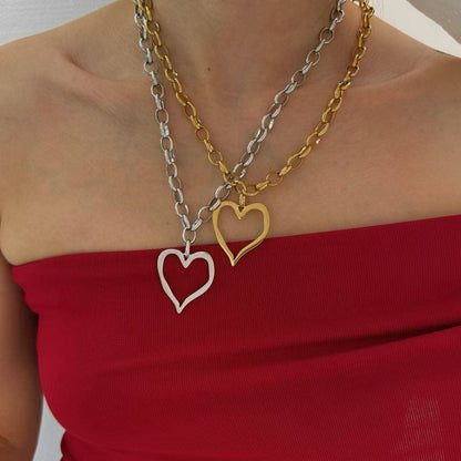 Stainless Steel Heart Outline Necklace | Gold Or Silver