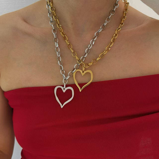 Stainless Steel Heart Outline Necklace | Gold Or Silver