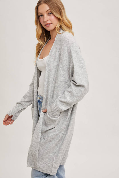 Grey Marble Open Front Long Line Cardigan