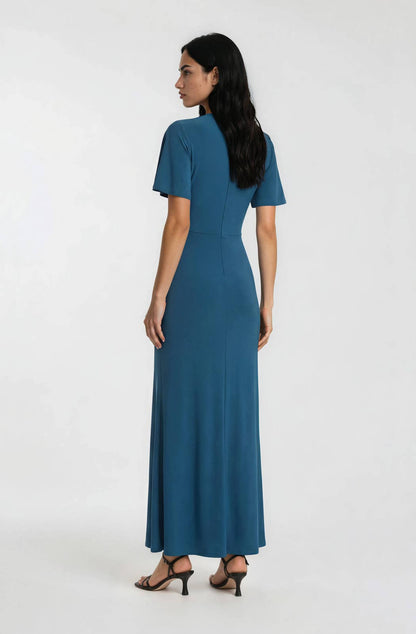 Flutter Sleeve Teal Blue Midi Dress