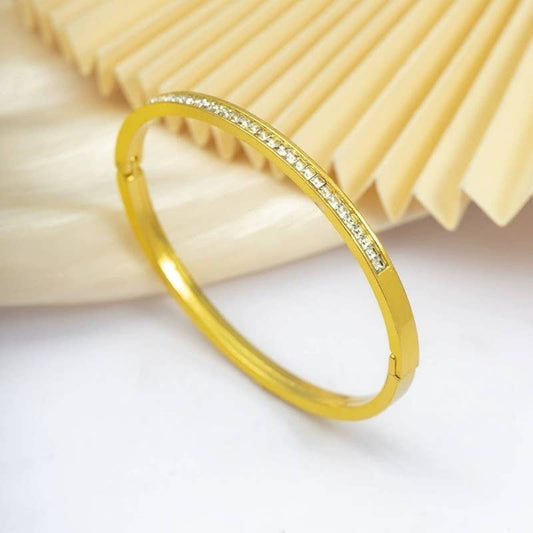 18K Non-Tarnish Rhinestone Detail Bangle | Silver Or Gold