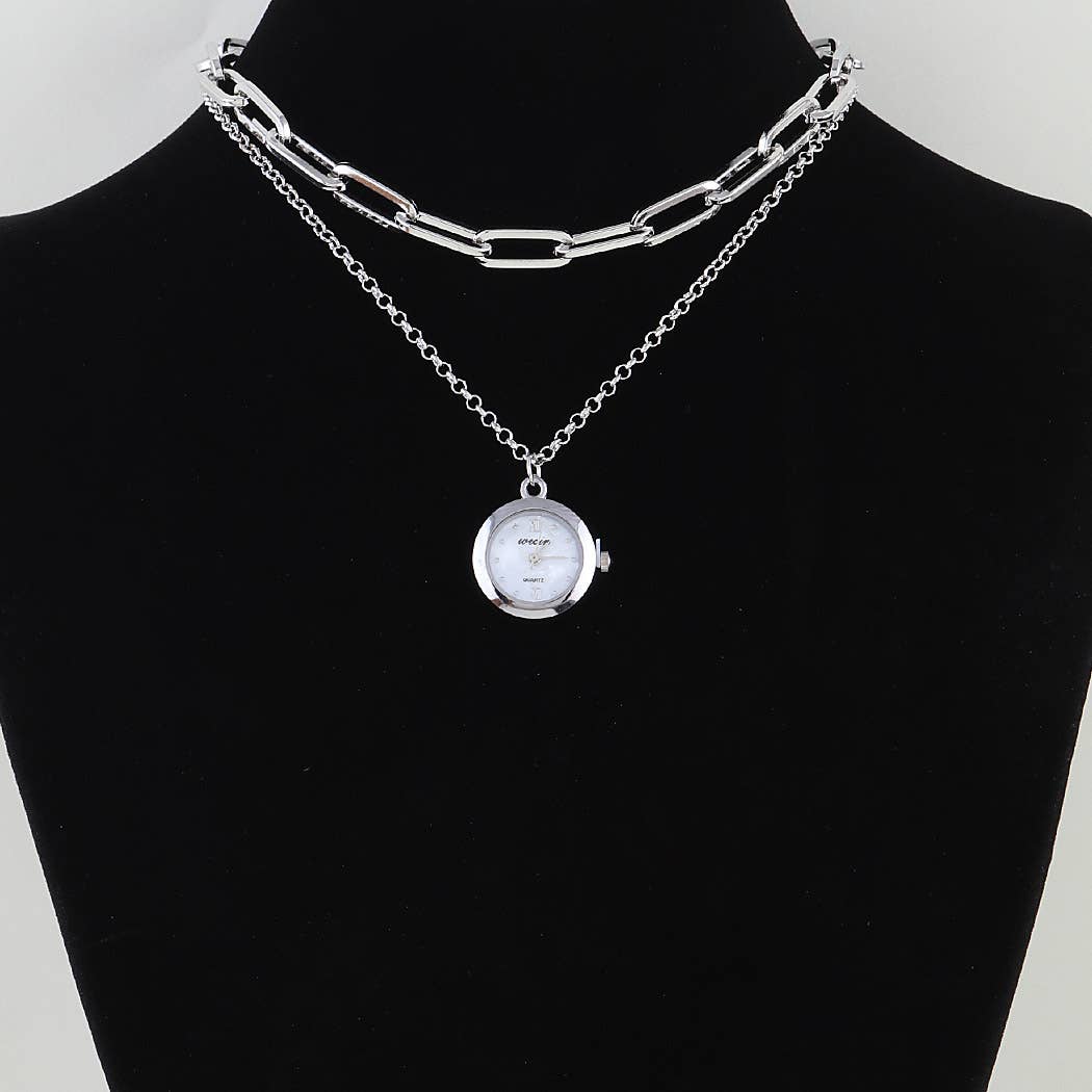 Silver Layered Pocket Watch Chain Necklace