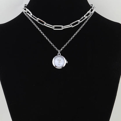 Silver Layered Pocket Watch Chain Necklace