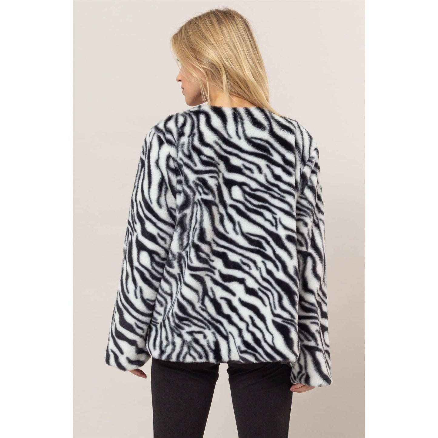 Zebra Print Faux Fur Jacket