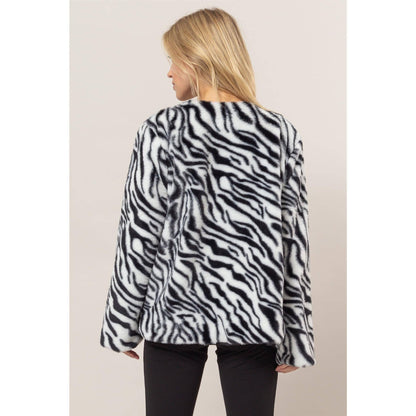 Zebra Print Faux Fur Jacket