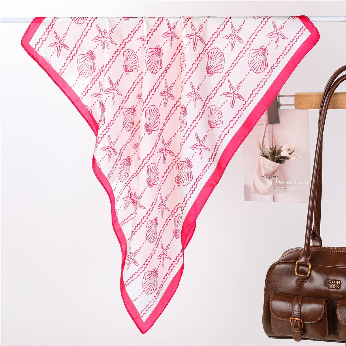 Nautical Shell & Starfish Print Silk-Feel Scarf