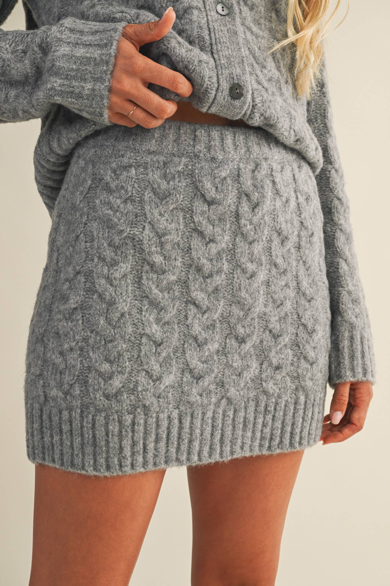 Grey Cable Knit Mini Skirt