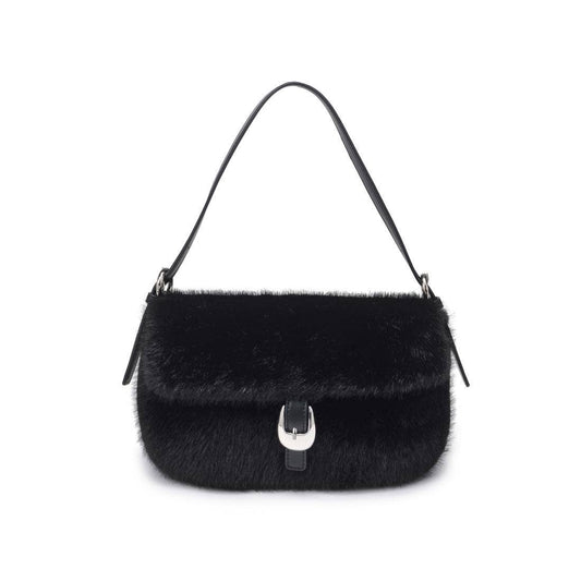 Gloria Black Plush Shoulder Bag