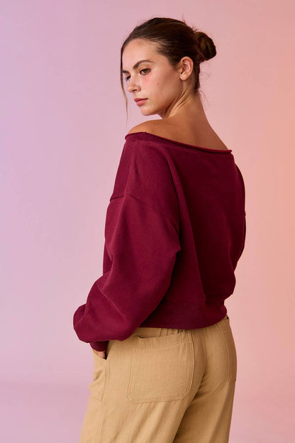Alina Off Shoulder Cropped Cobalt Blue Sweatshirt