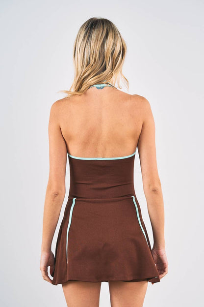 Brown Teal Athletic Halter Dress