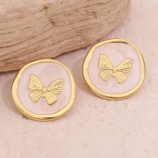 Epoxy Gold Butterfly Colored Stud Earrings