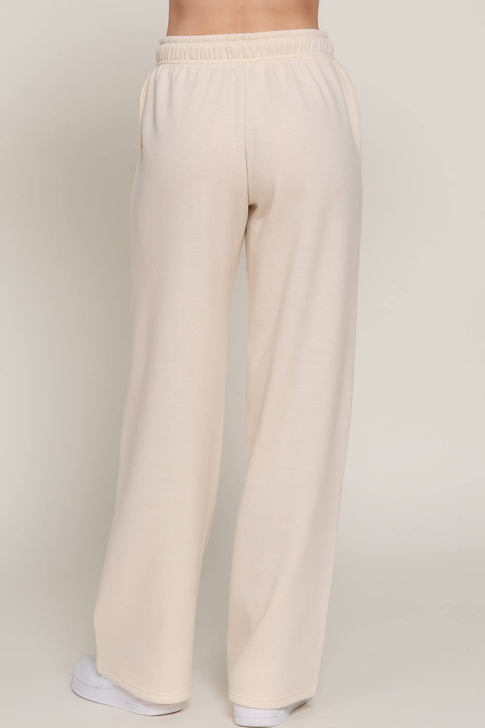 Beige Straight Leg Fleece Jogger Pants