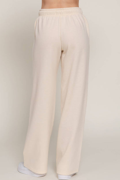Beige Straight Leg Fleece Jogger Pants