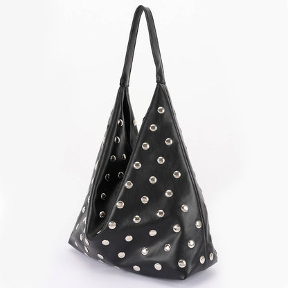 Studded Faux Leather Black Hobo Bag