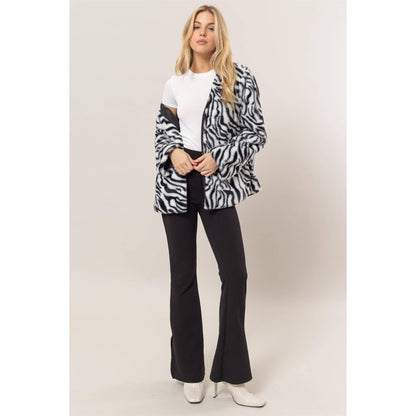 Zebra Print Faux Fur Jacket
