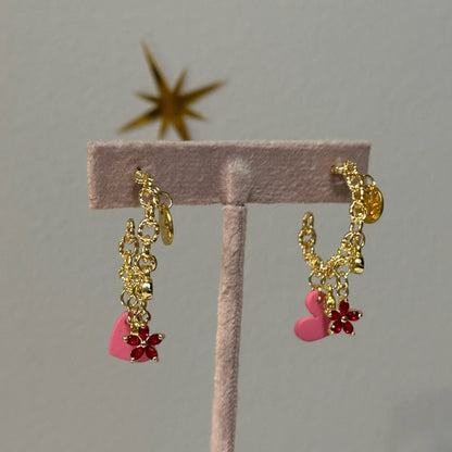 Chain Hoop Charm Earrings - Flower Girl