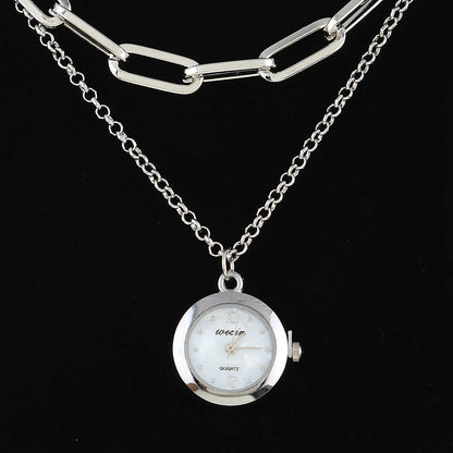 Silver Layered Pocket Watch Chain Necklace