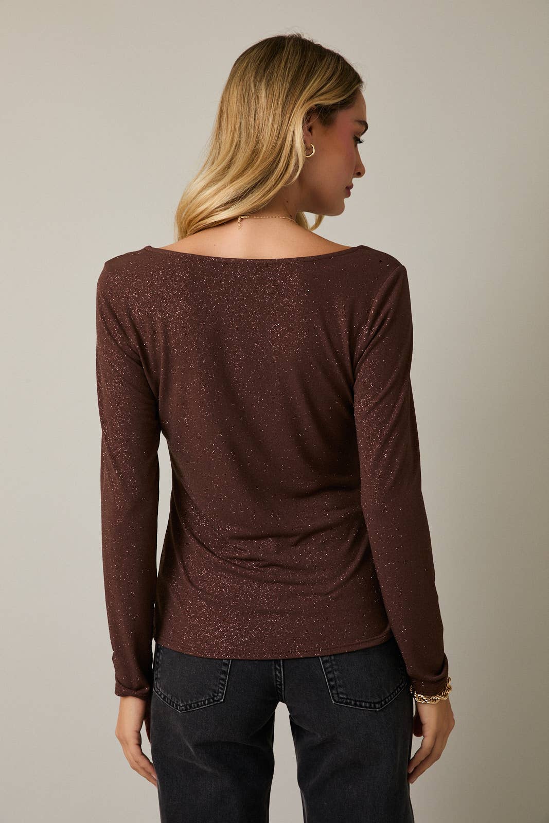 Brown Shimmer Square Neck Top