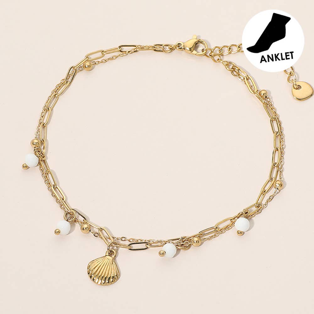 Stainless Steel Charm Pearl Charm Layered Chain Anklet