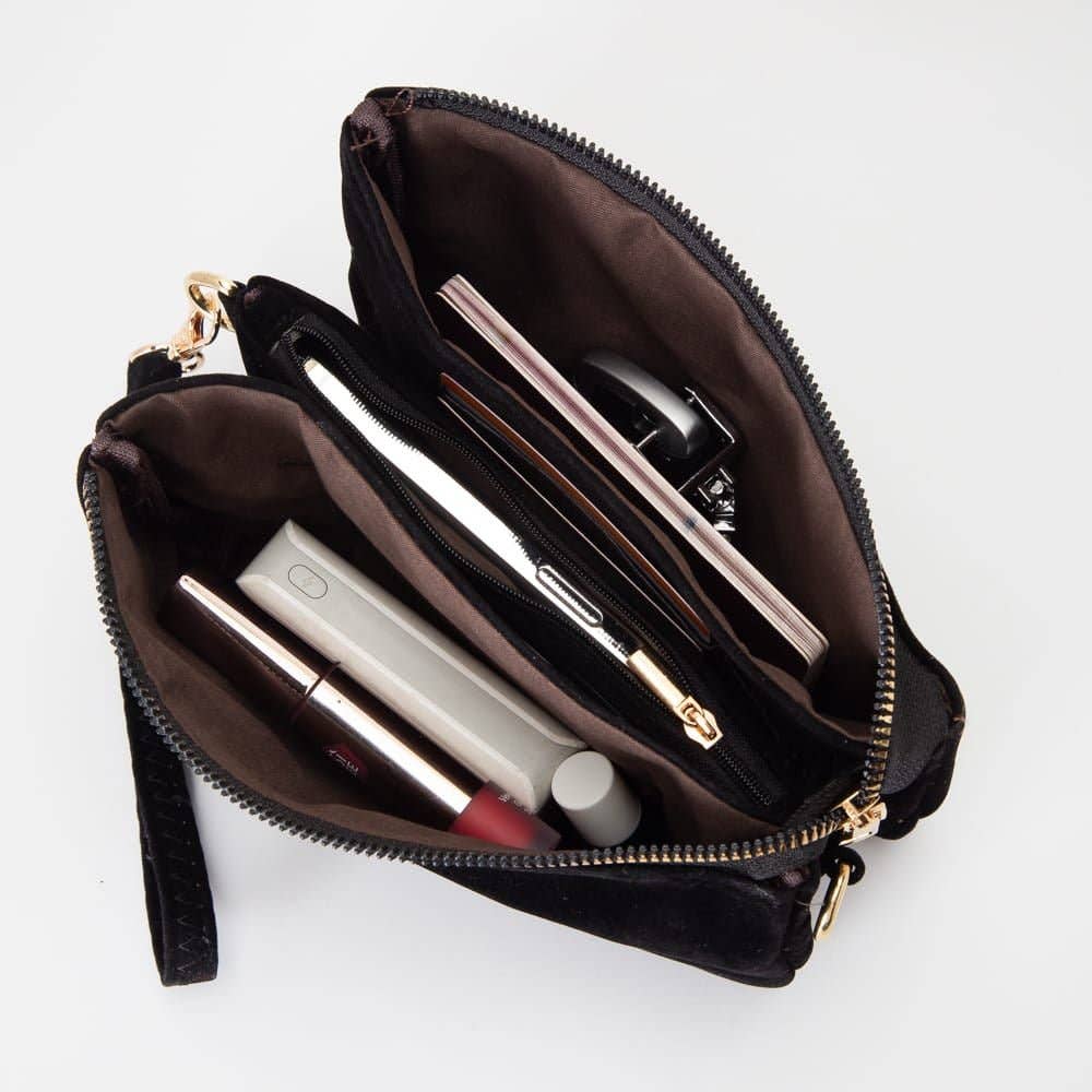Faux Suede 3 Compartment Crossbody Bag