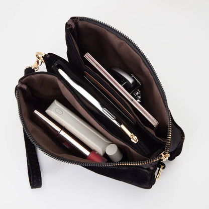 Faux Suede 3 Compartment Crossbody Bag
