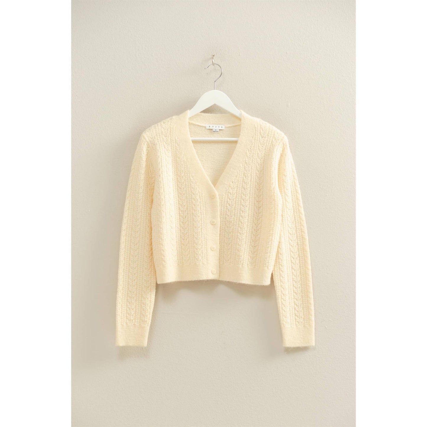 Cream Buttoned Cable Knit Sweater