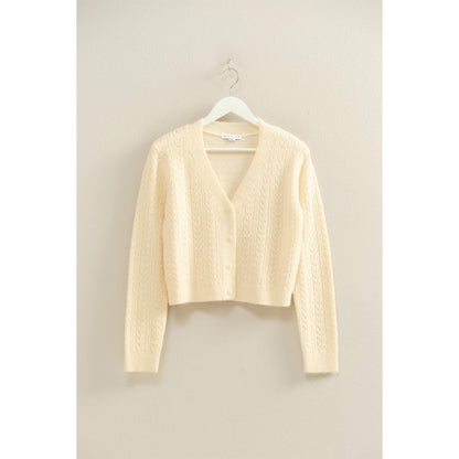 Cream Buttoned Cable Knit Sweater