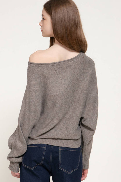 Long Sleeve Wide Boat Neck Studded Sweater