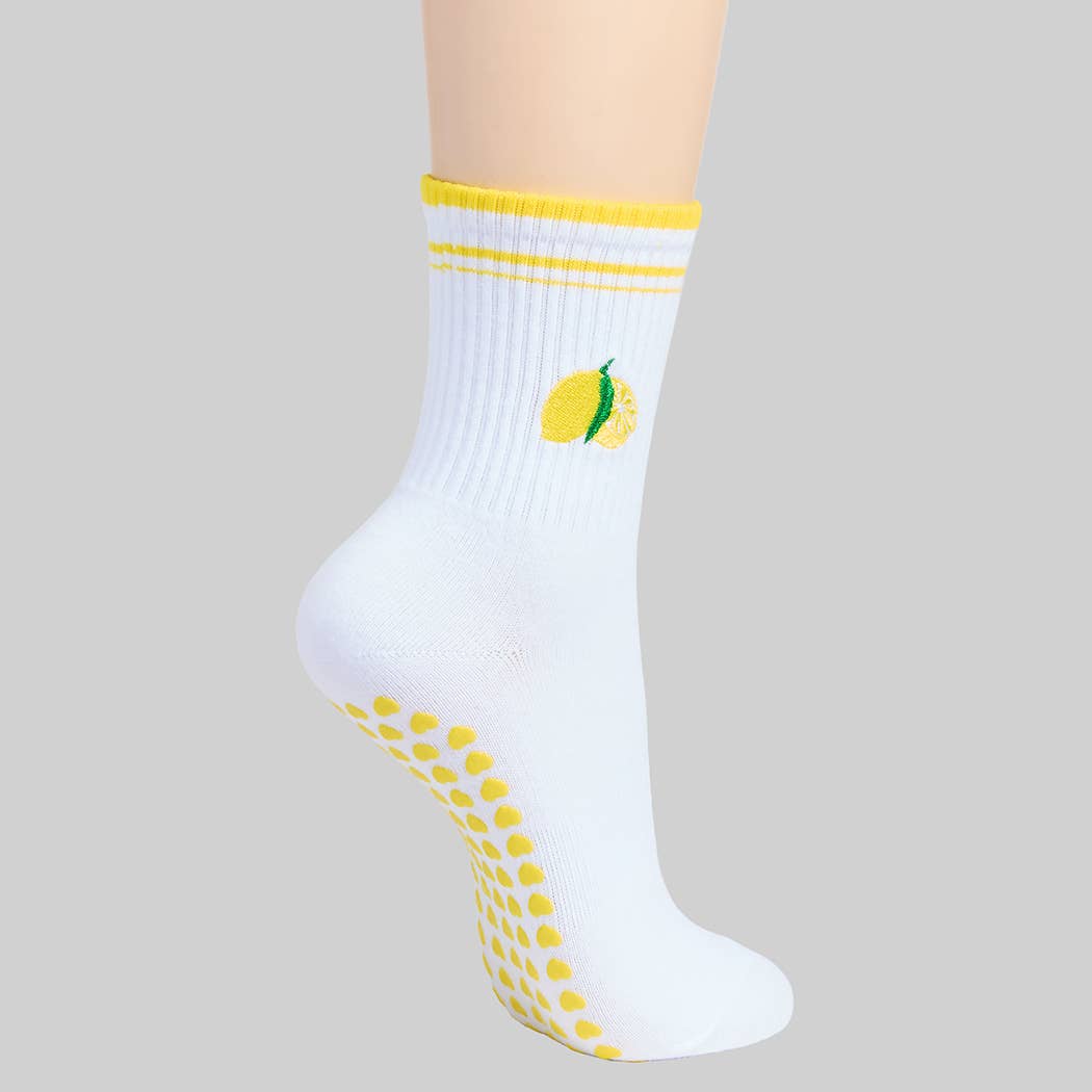 Lemon Embroidered Yoga Pilates Grip Socks