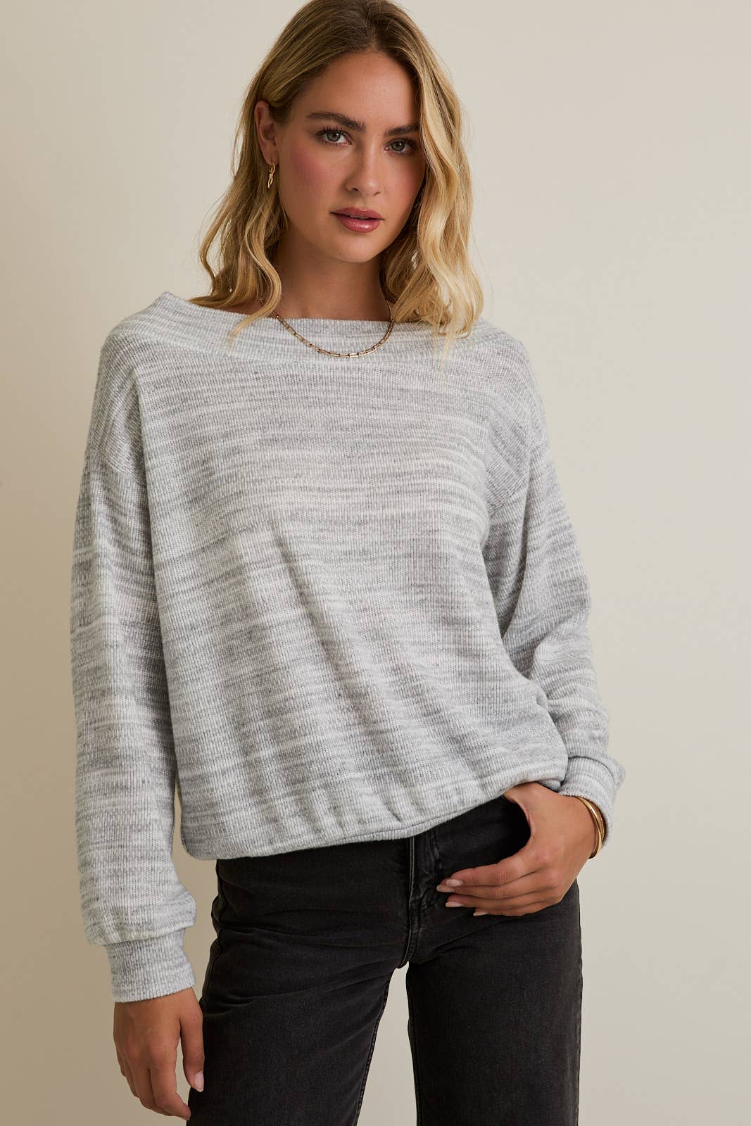 Long Sleeve Grey Off Shoulder Top