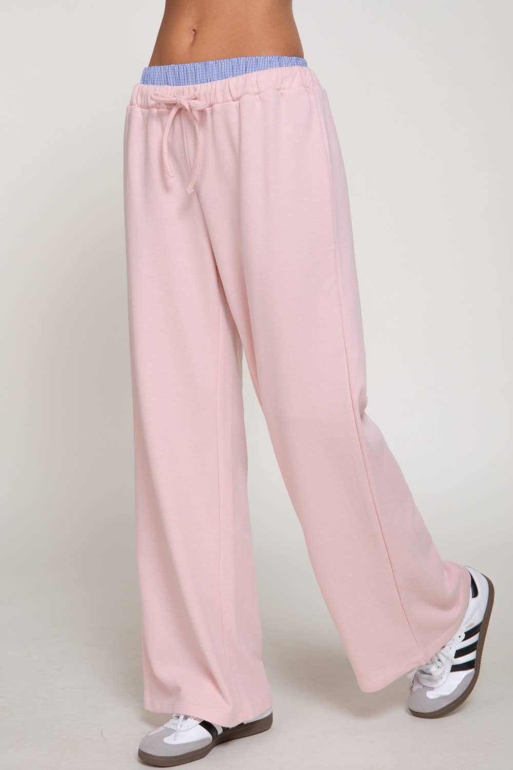 Pink & Blue Checkered Elastic Waist Sweatpants