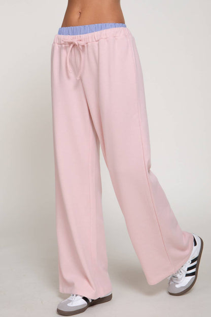Pink & Blue Checkered Elastic Waist Sweatpants