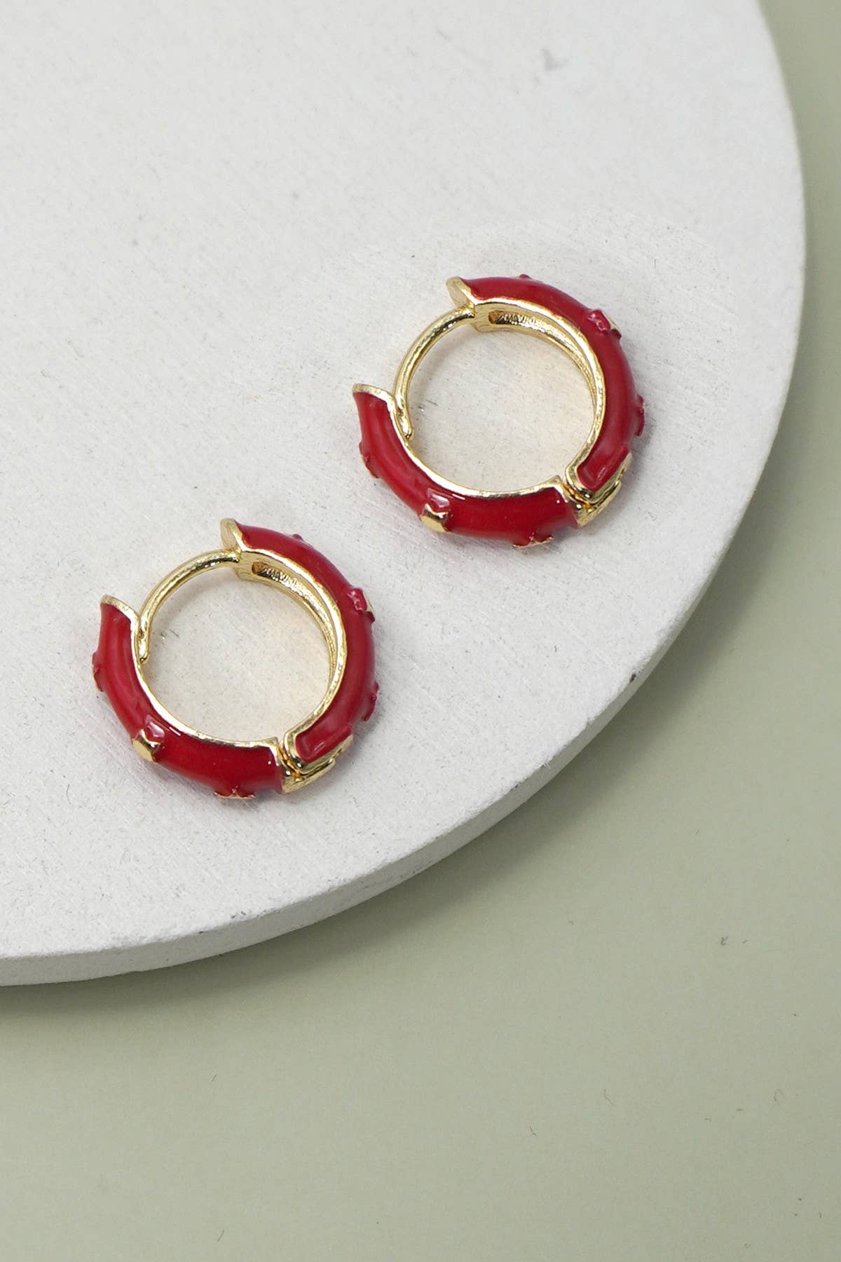 Red Enamel Star Huggie Hoop Earrings