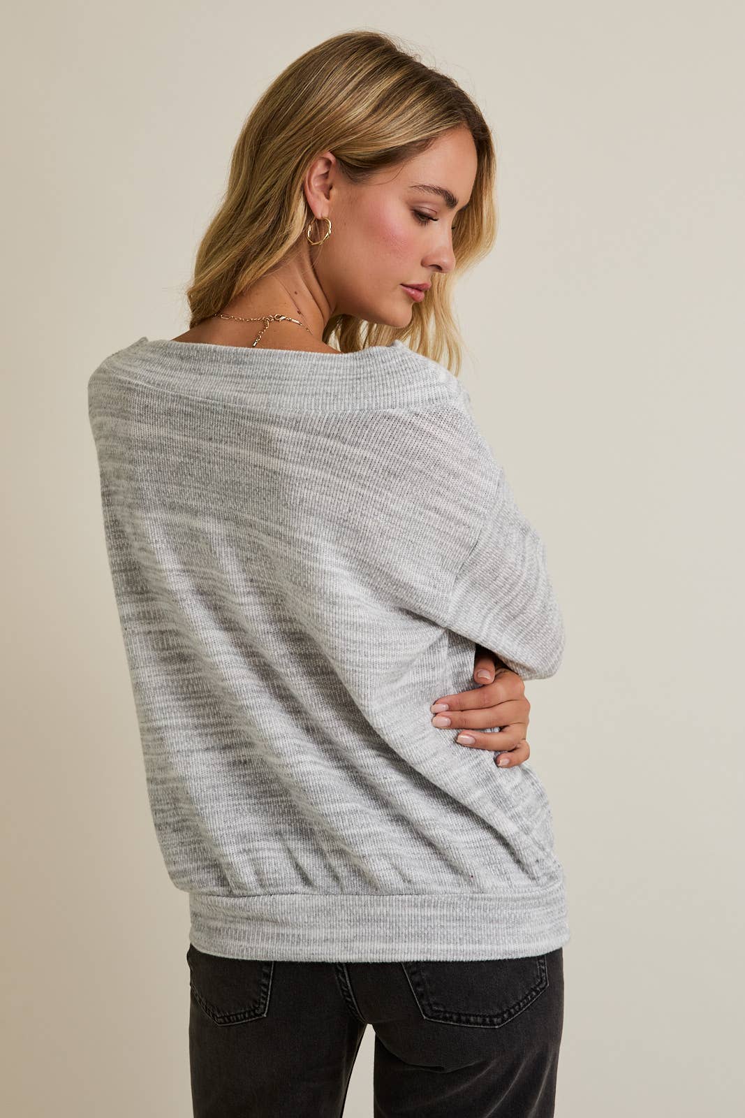 Long Sleeve Grey Off Shoulder Top