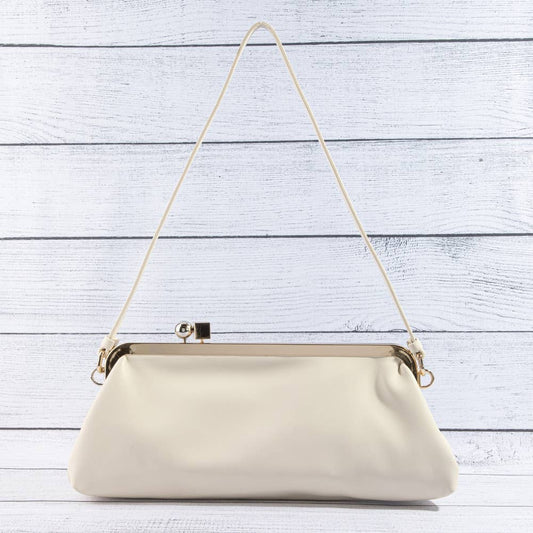 Gold Frame Shoulder Bag With Kisslock Clasp in ivory