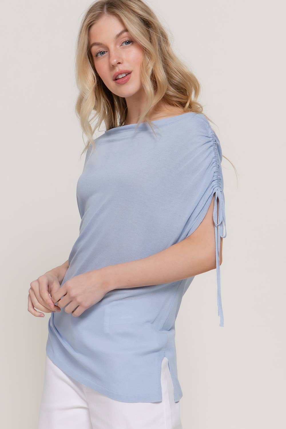 Asymmetric Side Drawstring Sweater Top