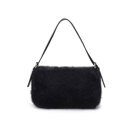 Gloria Black Plush Shoulder Bag