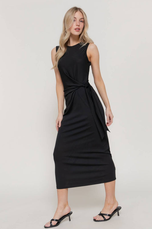 Black Alison Midi Dress with Waist Detail
