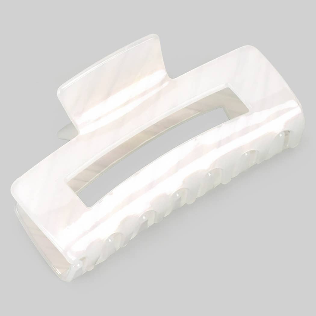 Acrylic Marbled Rectangle White Hair Claw Clip