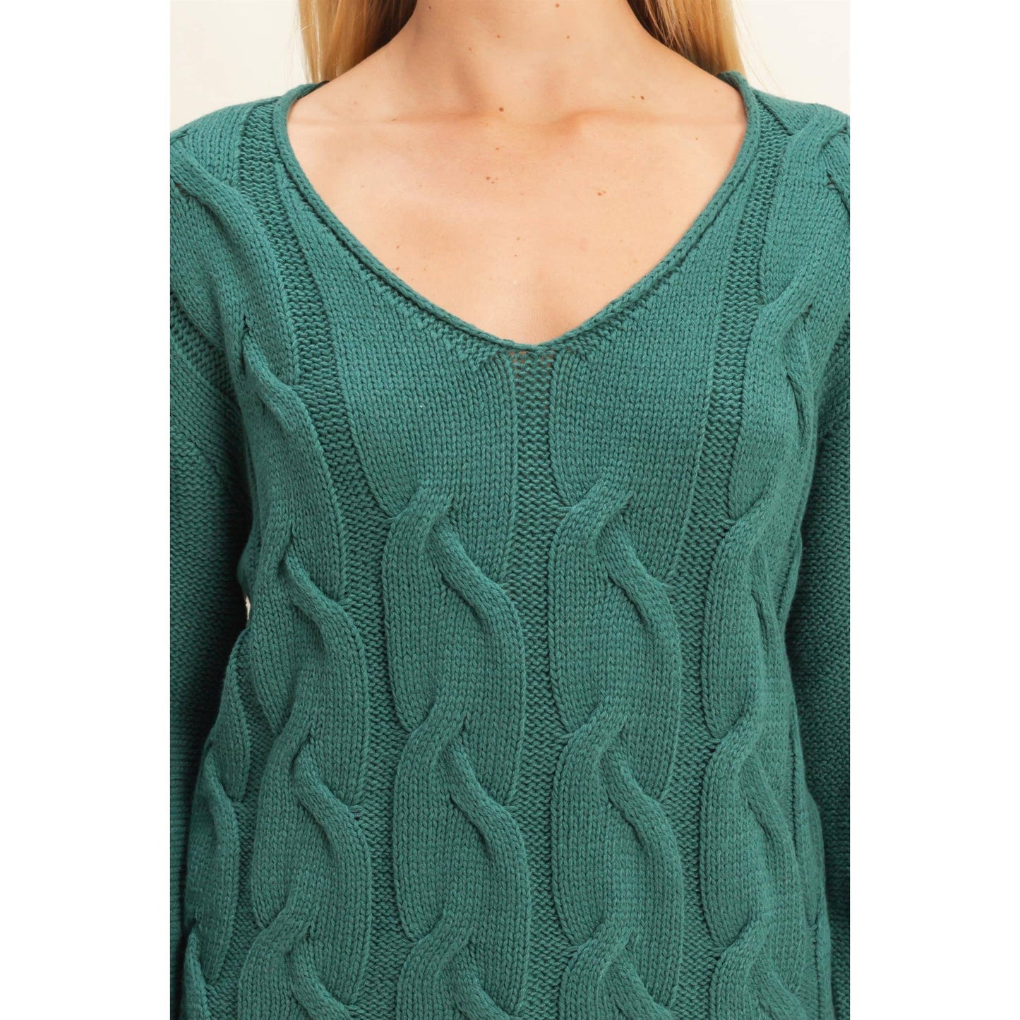 V Neck Cable Pullover Sweater