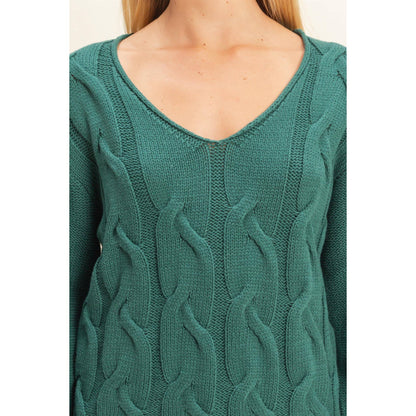 V Neck Cable Pullover Sweater