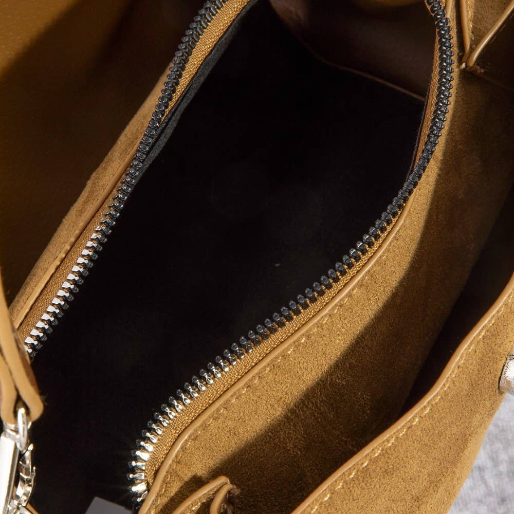 Suede Shoulder Bag Heart And Tassel Accent | Black or Taupe