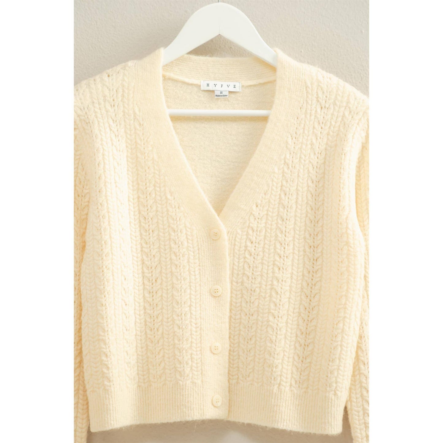 Cream Buttoned Cable Knit Sweater