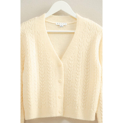 Cream Buttoned Cable Knit Sweater