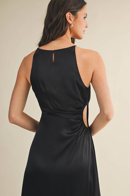 Cut Out Waist Black Dress