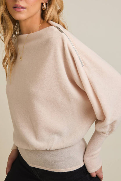 Boat Neck Shoulder Zipper Top